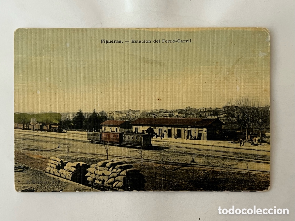 Postales: FIGUERAS (Girona) Postal antigua. Estaci&oacute;n del Ferro-Carril.. J. Carreras, fot&oacute;grafo (h.1900?)