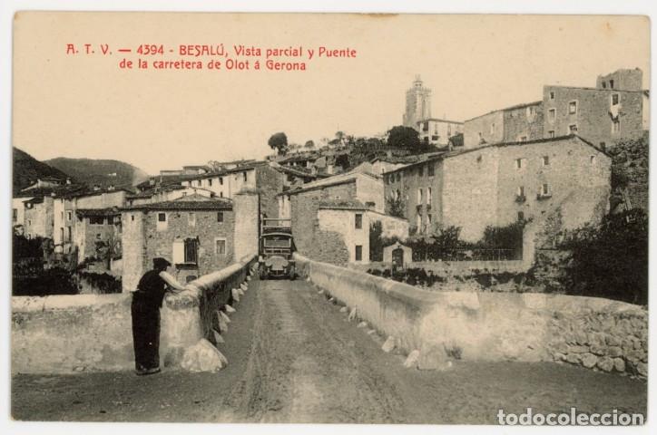 Postales: a11540 Besalu Vista Parcial Y Puente De La Carretera De Olot A Gerona Atv N&ordm;4394 sc animada autobus