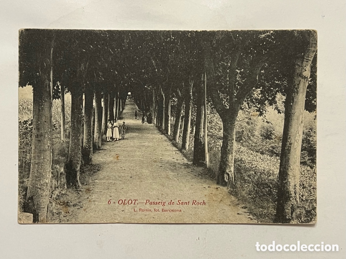 Postales: OLOT (Girona) Postal No. 6 Passeig de Sant Roch. Animada. Ram&oacute;n Bonet, editor. Foto Roisin