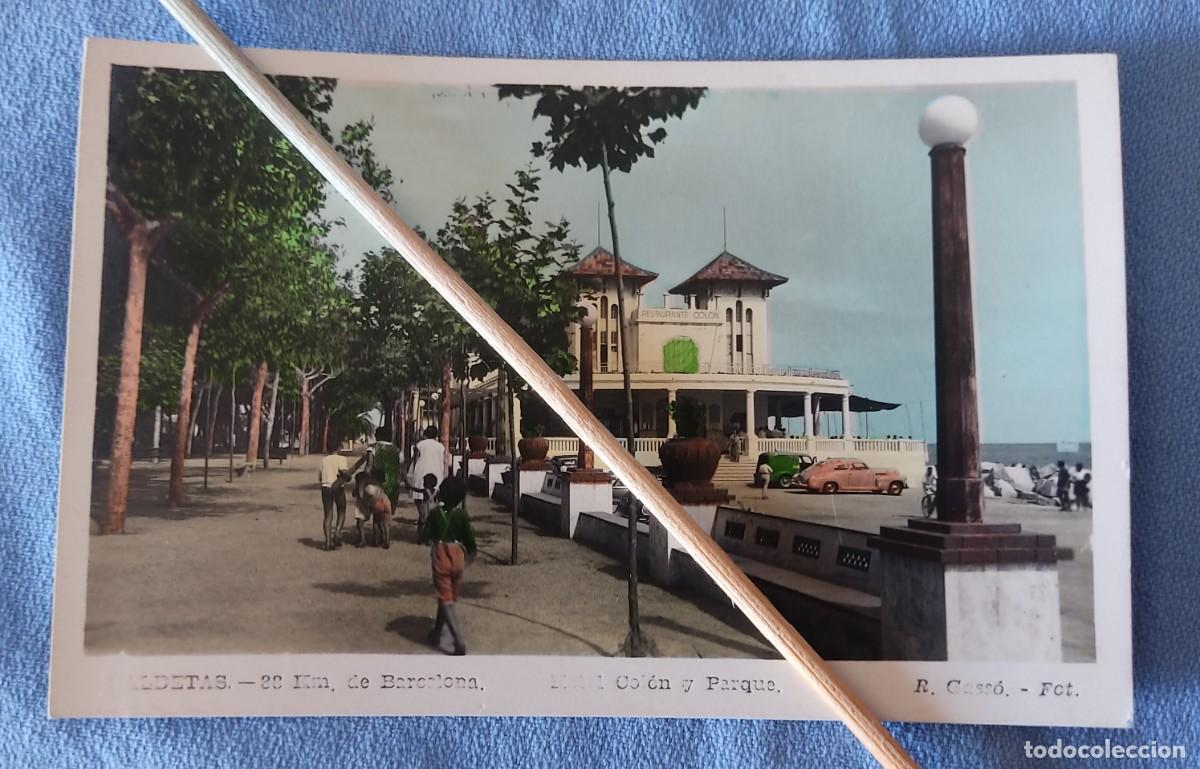 Postales: POSTAL ORIGINAL ANTIGUA COLOREADA DE CALDETAS HOTEL COLON Y PARQUE