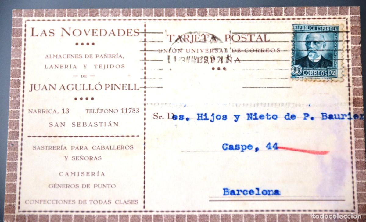 Postales: POSTAL COMERCIAL 1932 JUAN AGULL&Oacute; (SAN SEBASTI&Aacute;N) A BAURIER (BARCELONA). BANCO SOLER Y TORRA