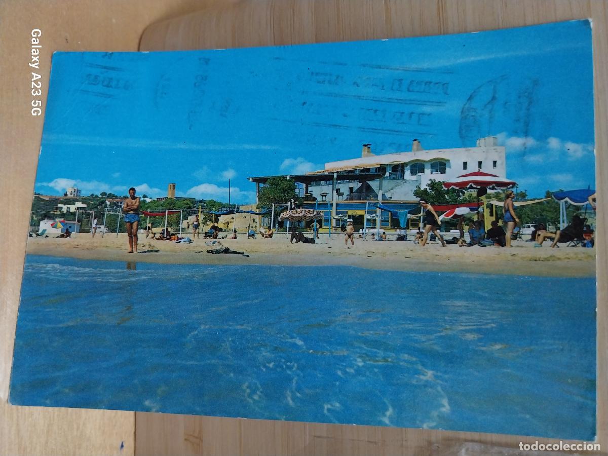 Postkarten: PLAYA LARGA ZONA CIUDAD RESIDENCIAL TARRAGONA ED RAYMOND 163 CIRCULADA A&Ntilde;O 1963 ANIMADA BAR MONASTEL