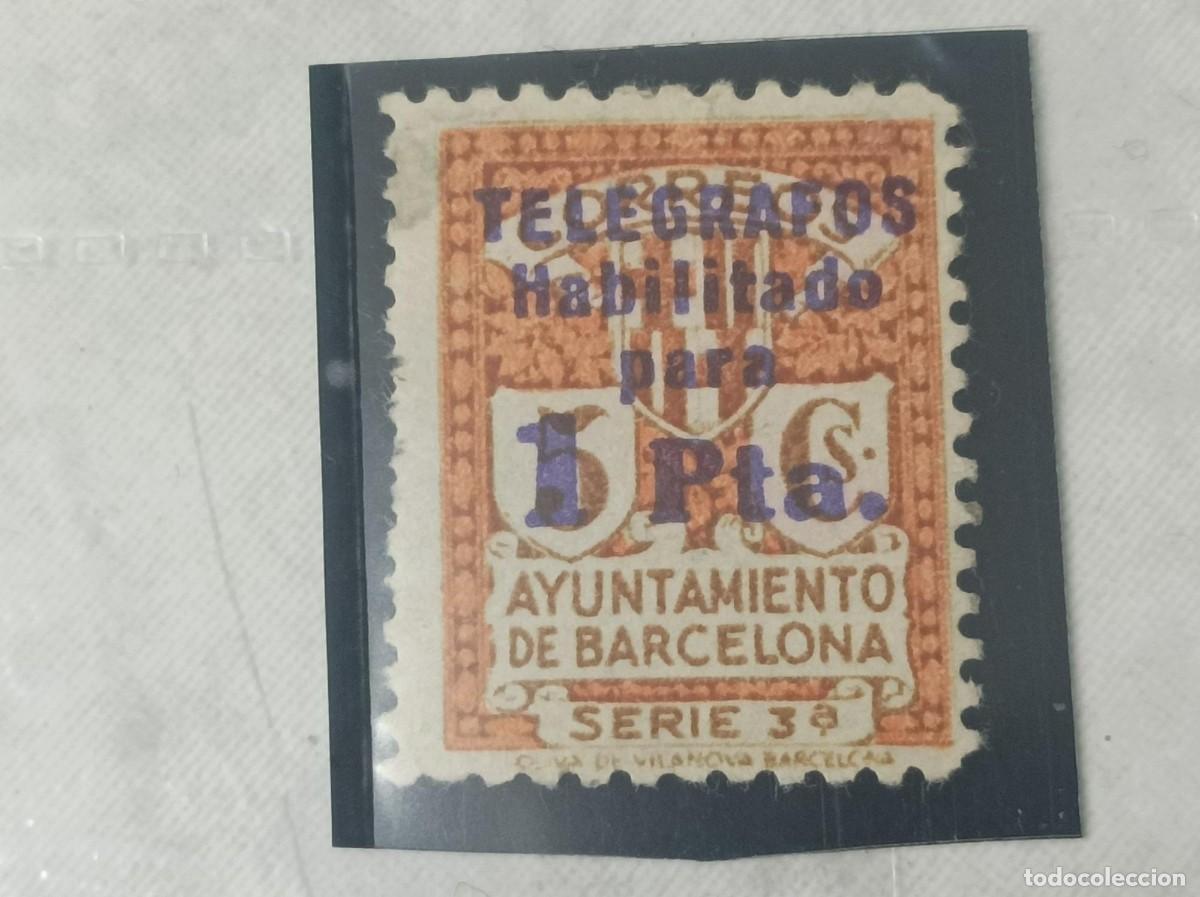 Postales: Sello 1 peseta habilitado para telegrafos Barcelona -muy raro-