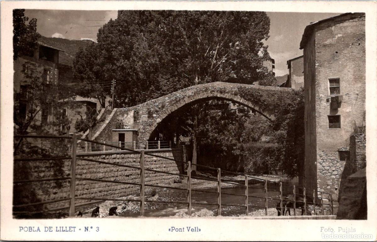 Postales: Pobla de Lillet - Pont Vell - Foto Pujals 3 - 141x90mm - Matasellos Azul Pobla de Lillet