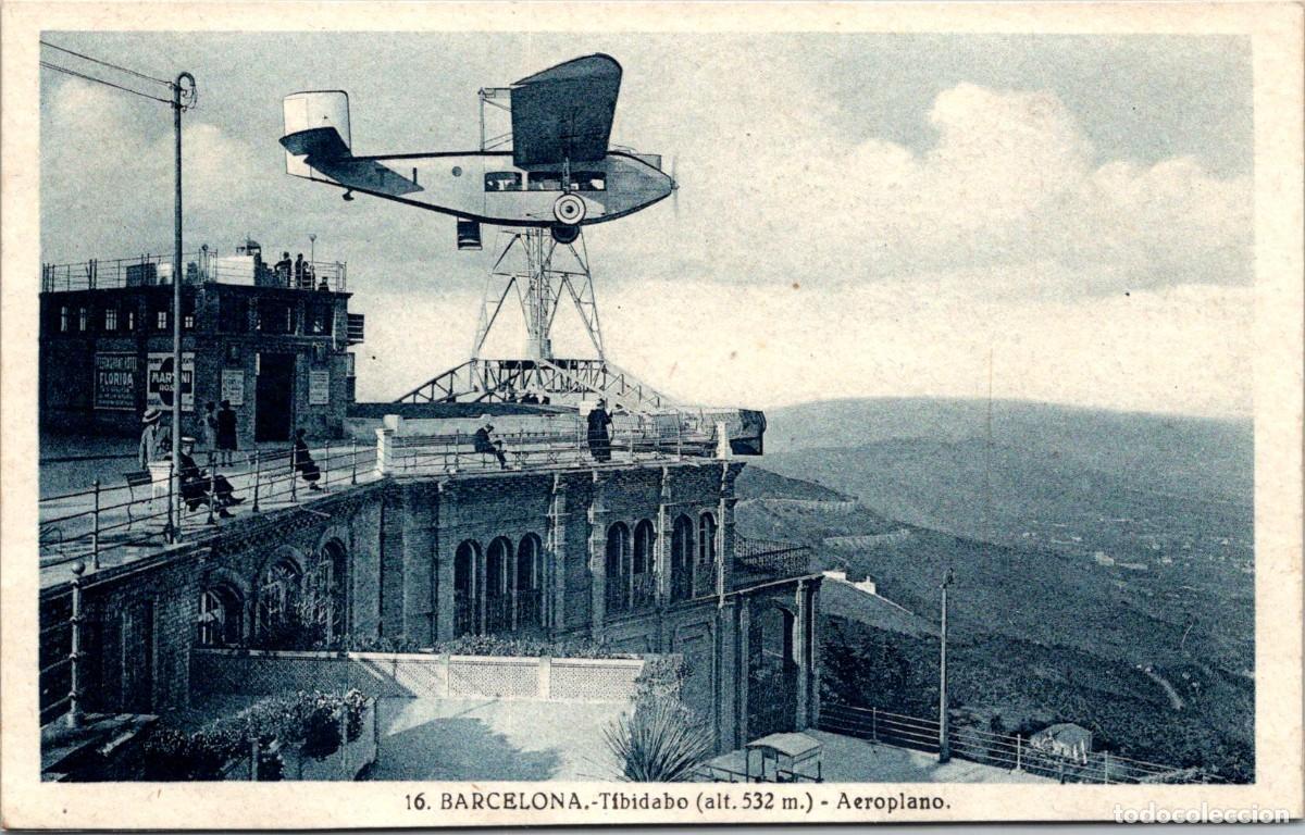 Postales: Barcelona - Tibidabo - Aeroplano - Roisin 16 - Tonalidad Azul - 139x88mm - In&eacute;dita en Todocolecci&oacute;n