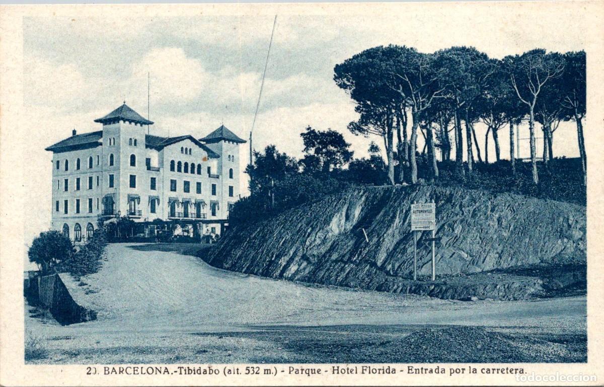 Postales: Barcelona - Tibidabo - Parque - Hotel Florida - Entrada por la carretera - Roisin 20 - Azul -In&eacute;dita