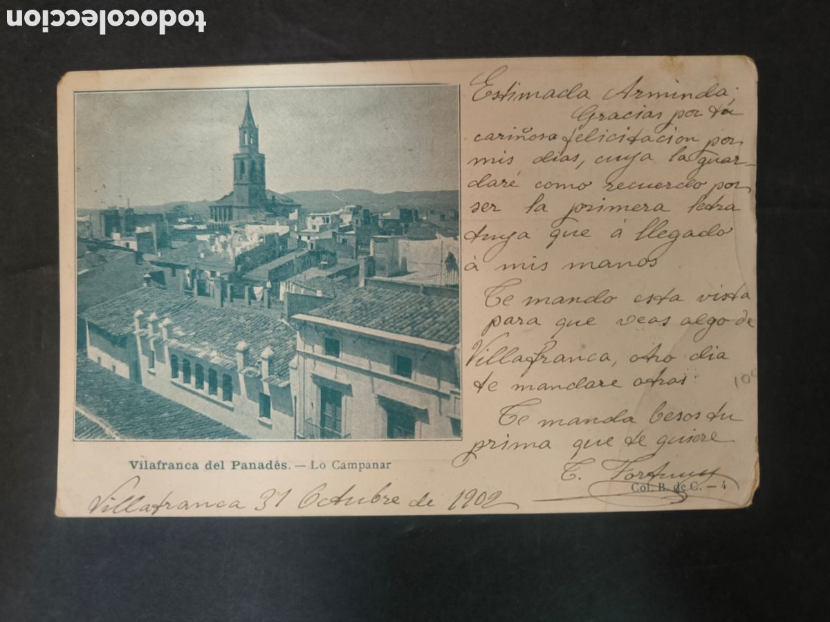 Postales: Postal Vilafranca del Pened&eacute;s, Barcelona. Circulada en 1902, sin dividir.