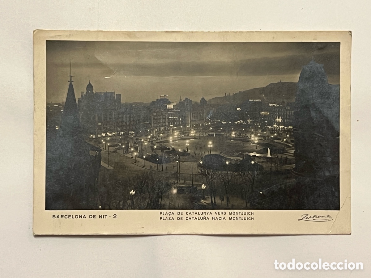 Postales: BARCELONA DE NIT.. Postal No.2, PLA&Ccedil;A DE CATALUNYA VERS MONTJUICH (h.1910?) circulada