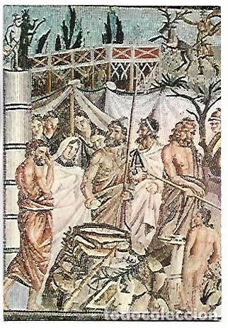 Postales: MOSAICO ROMANO - (SACRIFICIO DE IFIGENIA).- AMPURIAS