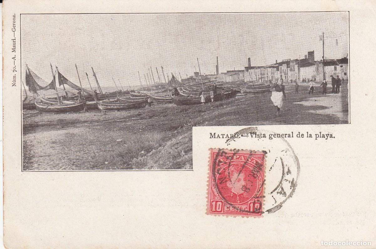 Postales: POSTAL DE MATAR&Oacute; - VISTA GENERAL DE LA PLAYA FOT. A. MAURI NUM. 70 CIRCULADA A FRANCIA