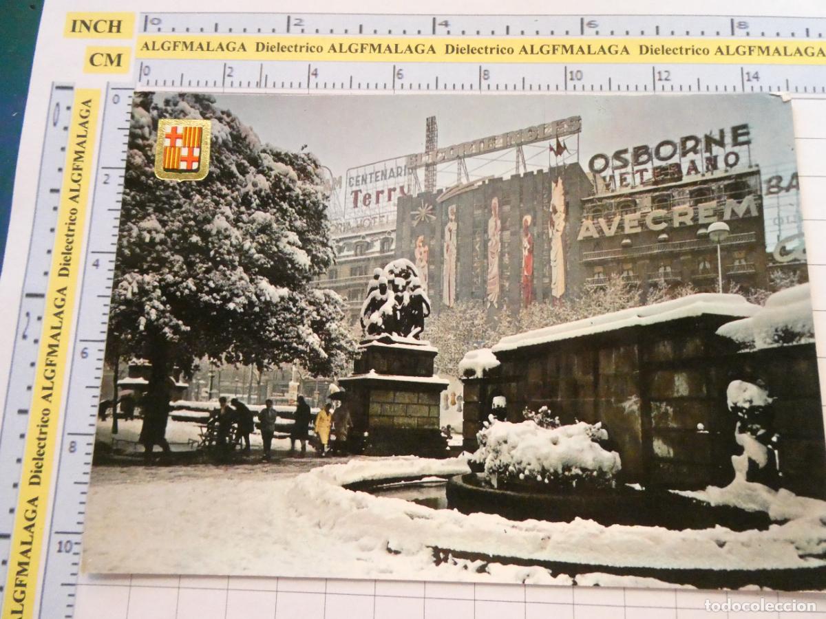 Postales: POSTAL DE BARCELONA. A&Ntilde;O 1963. PLAZA CATALU&Ntilde;A NEVADA NIEVE AVECREM TERRY OSBORNE 678 SOBERANAS. 565
