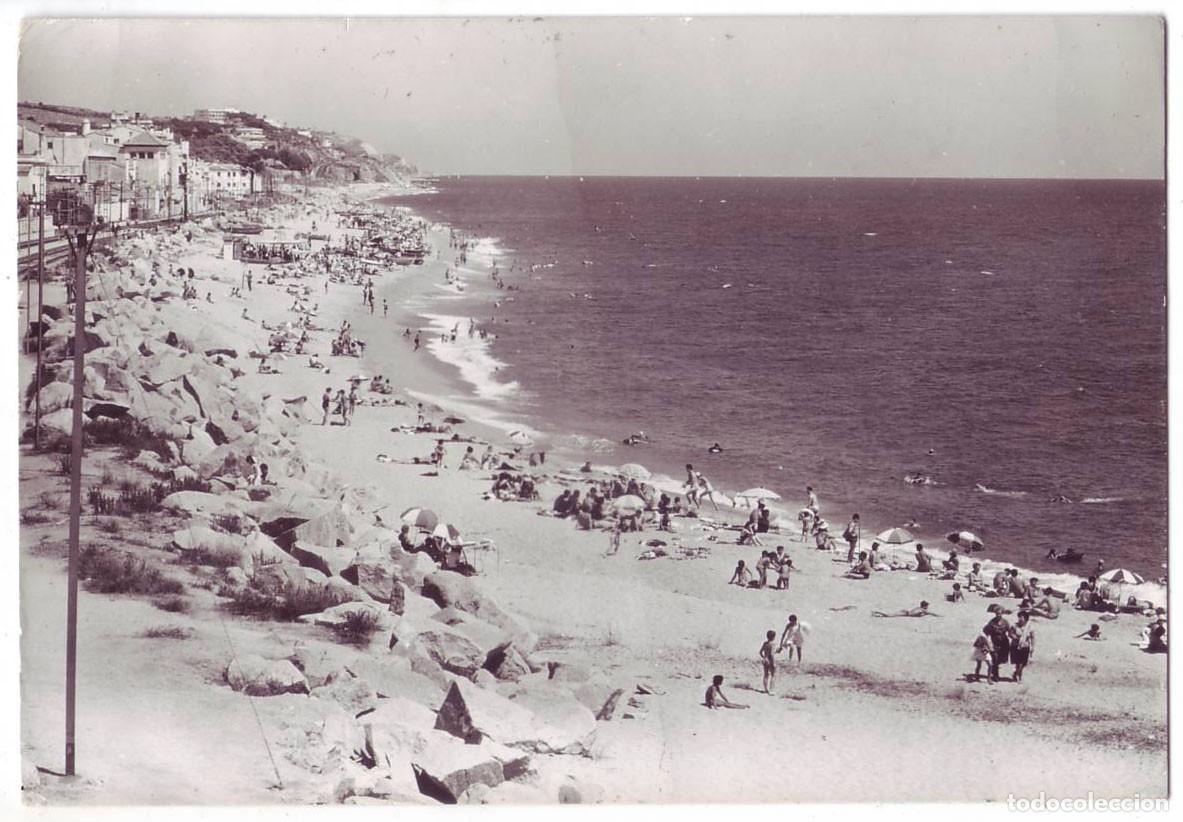 Postales: Canet de Mar (Barcelona): Playa. A. Campa&ntilde;&aacute; y J. Puig Ferr&aacute;n. Circulada (A&ntilde;os 50-60)