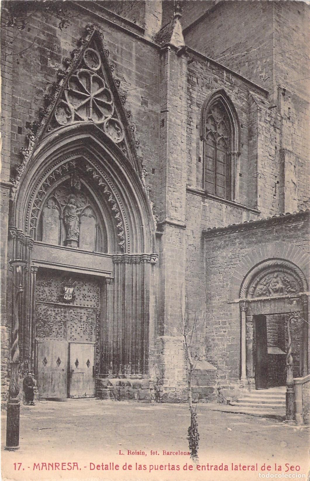 Postales: Postal de la entrada lateral de la Seu de Manresa, Catalu&ntilde;a