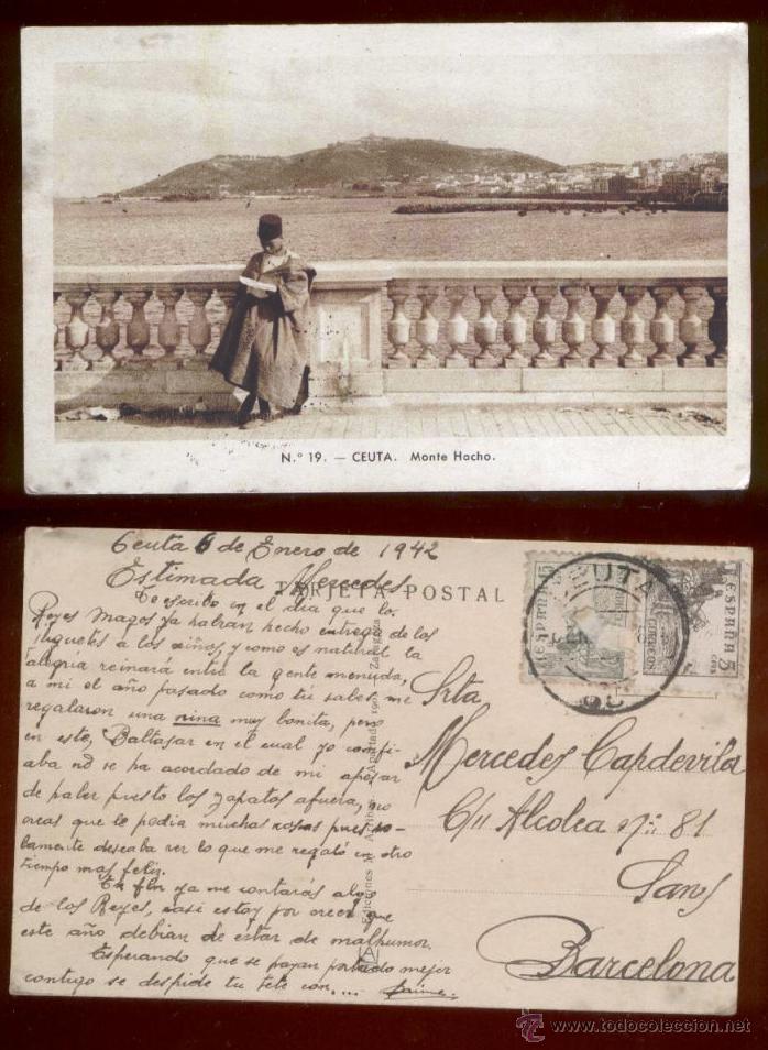 Postales: CEUTA* MONTE HACHO. CIRCULADA 1942. - Foto 1