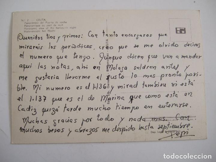 Postales: POSTAL CEUTA - PANORAMICA DEL PUERTO DE NOCHE - 1963 - GENERAL 2 - ESCRITA SIN CIRCULAR - Foto 2 - 80595246