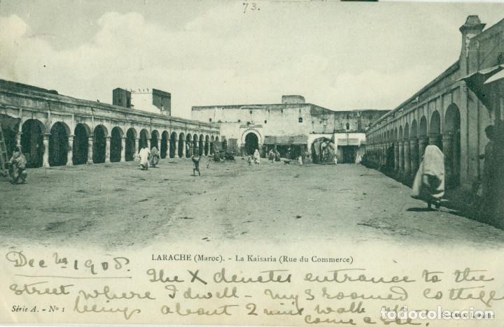 Postales: LARACHE. CALLE DEL COMERCIO. MERCADO. CIRCULADA DESDE LARACHE EN 1908 - Foto 1