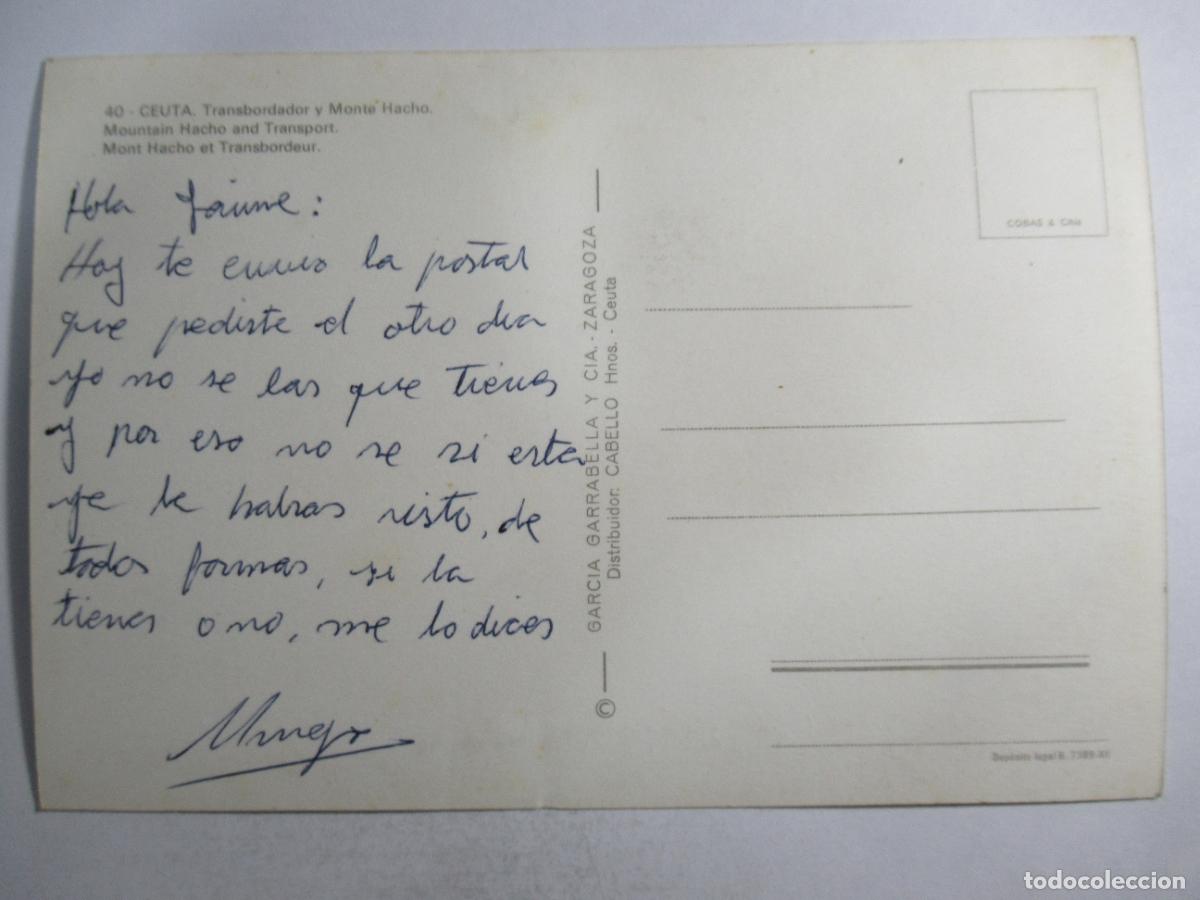 Postales: Ceuta - Transbordador y Monte Hacho - Escrita - Foto 2