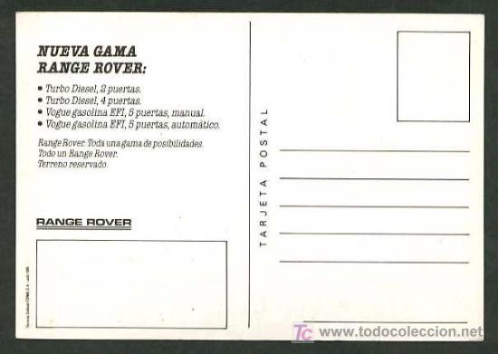 Postales: *Range Rover* Editada en 1986. Nueva. - Foto 2