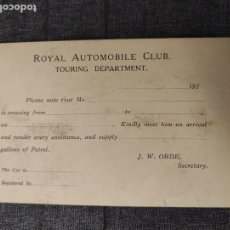 Postales: ROYAL AUTOMOBILE CLUB - TOURING DEPARTMENT - DÉCADA DE 1920 - SIN CIRCULAR