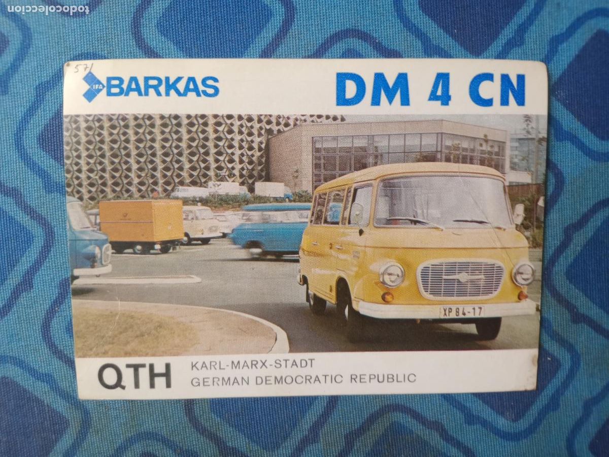 Postales: Autom&oacute;viles BARKAS. RDA, DDR. Alemania Oriental Karl-Marx-Stadt, Tarjeta de Radio Aficionado. QSL