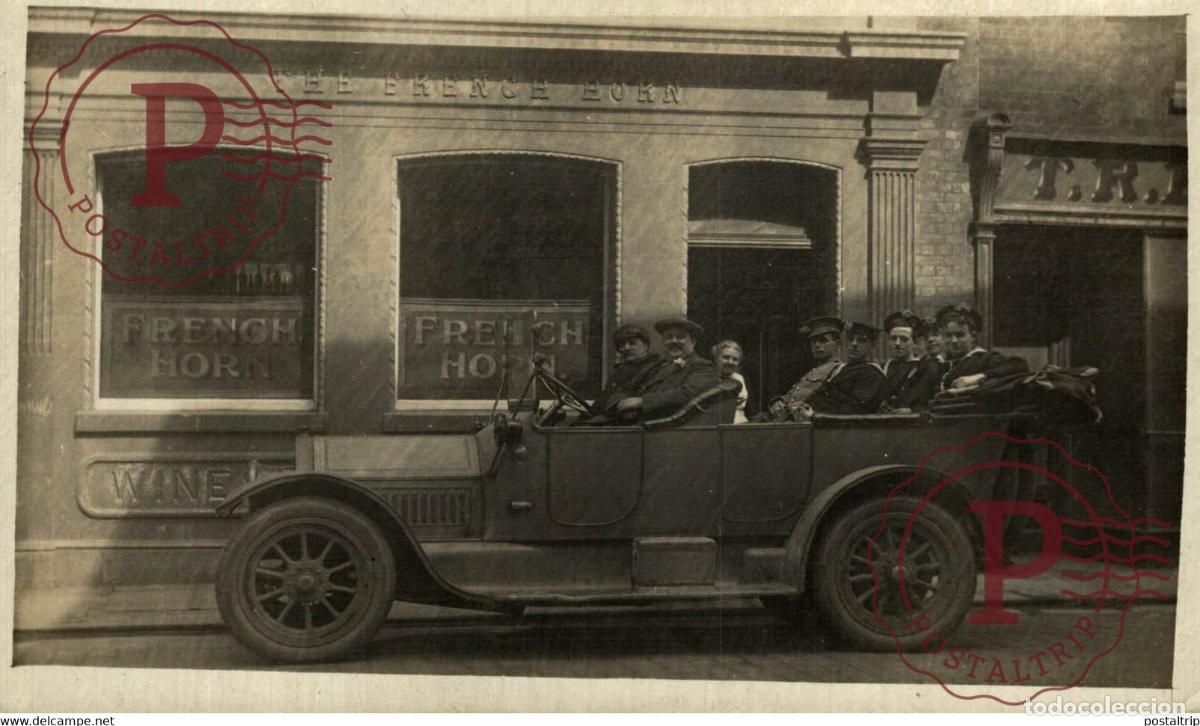 Postais: CADILLAC FOUR 1912 SHOPFRONT THE FRENGH HORN RPPC CARTE PHOTO MOTER CAR COCHES Bryan Goodman Colle