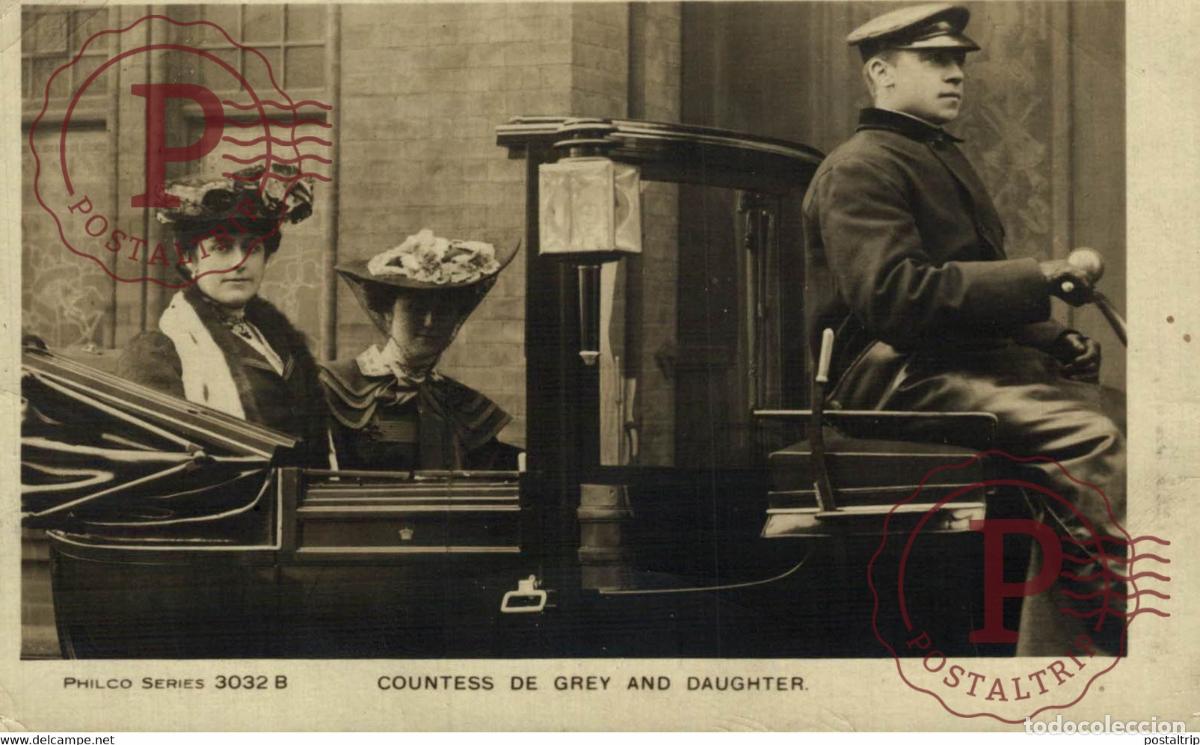 Postcards: RPPC COUNTESS DE GREY AND DAUGHTER CARS COCHES Bryan Goodman Collection