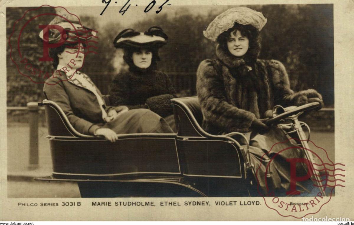 Postcards: RPPC Actress - Miss Marie Studholme, Violet Lloyd and Ethel Sydney in a ca CARS COCHES Bryan Goodm