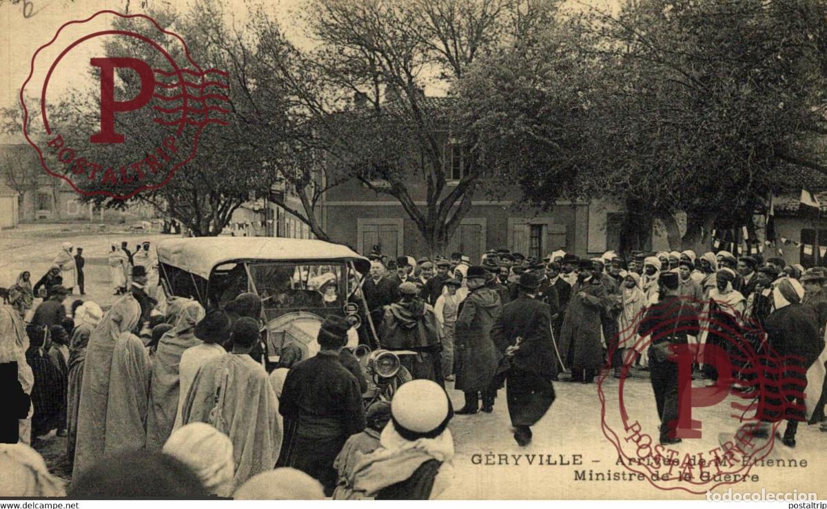 Postcards: GERYVILLEALGERIA-ARRIVEE DE M. ETIENNE MINISTRE DE LA GUERRE AUTOMOBILE VOITURE AUTOMOBILES