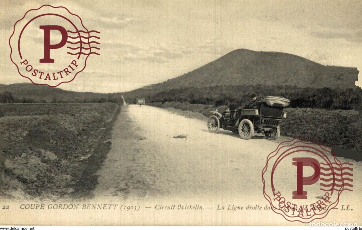 Postcards: Coupe Gordon-Bennett 1905 Circuit Michelin. Ligne droite dans les bois de Riom