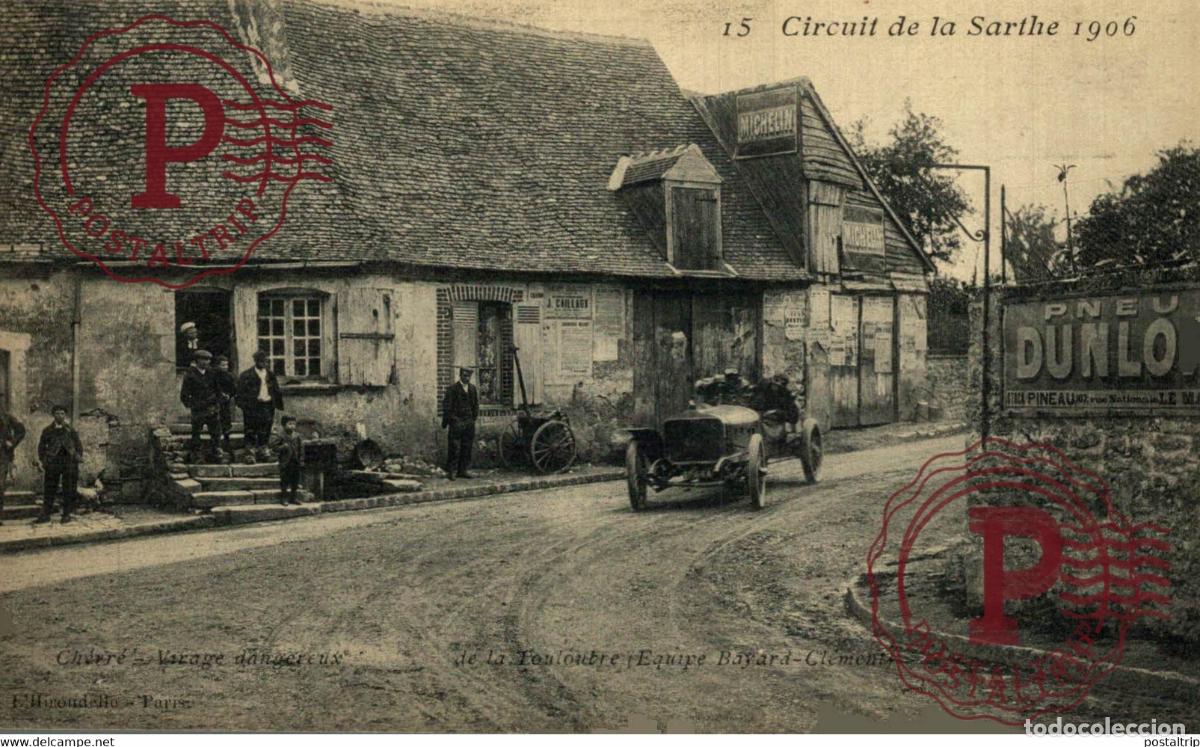 Postales: CHERRE - Circuit de la Sarthe - Virage de la Touloubre Equipe Bayard anim&eacute;e , automobile