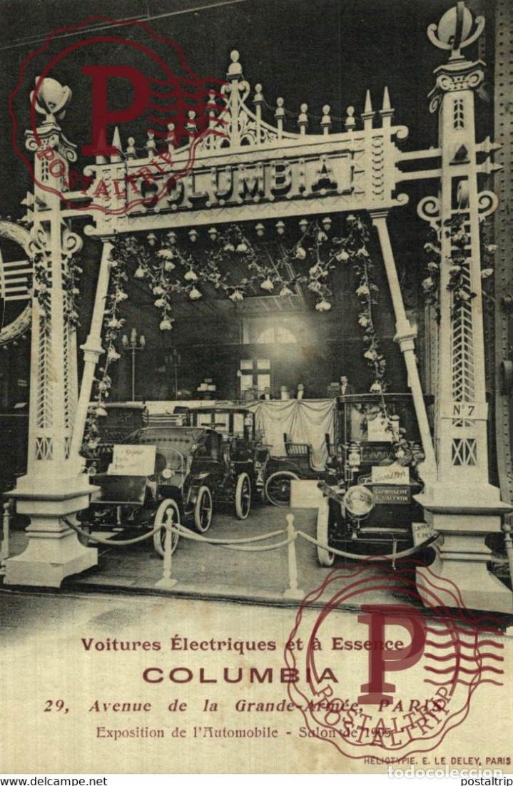 Postales: Paris Exposition de l Automobile - Salon de 1905 - Voitures &eacute;lectriques et &agrave; essence COLUMBIA AUTO