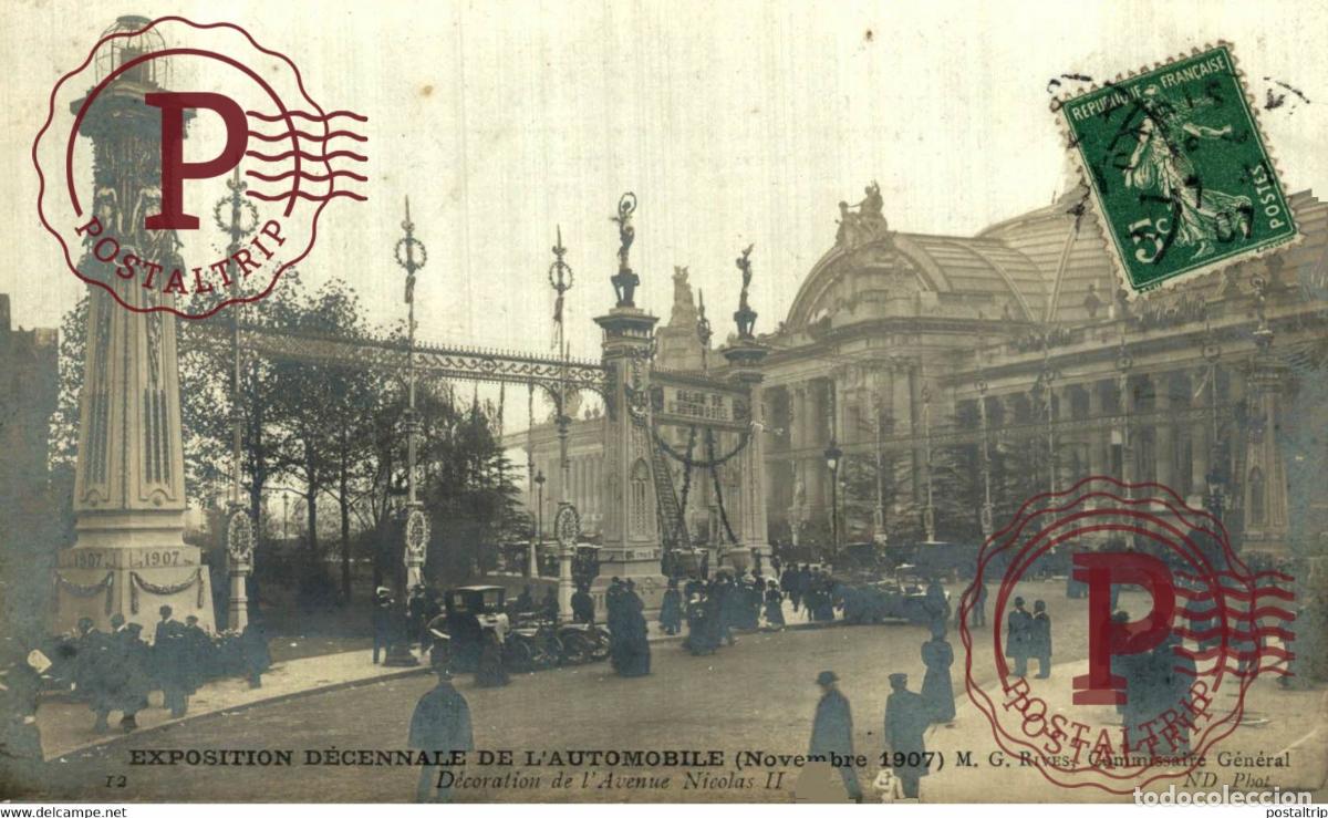 Postales: EXPOSITION DECENNALE DE L\\AUTOMOBILE Novembre 1907 D&eacute;coration de l\\Avenue Nicolas II