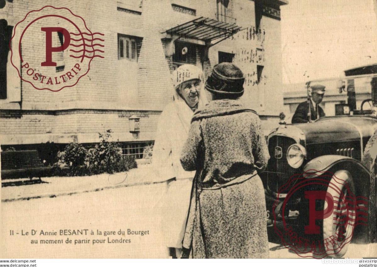 Postales: DELAHAYE Soci&eacute;t&eacute; Th&eacute;osophique. Annie Besant Gare du Bourget. Th&eacute;osophical Society CARS COCHES Bryan