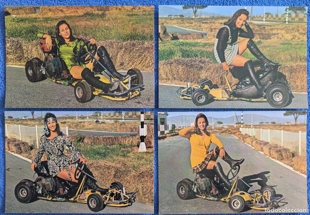 Postales: Lote de postales sin circular de se&ntilde;oritas y karts (1971) &iexcl;Impecables!