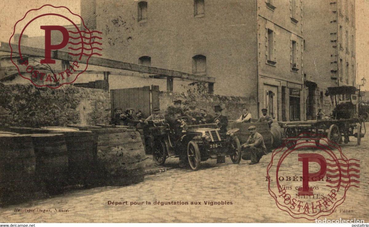 Cartes Postales: NANTES F.OBENICHE vins en gros d&eacute;part pour la d&eacute;gustation aux vignobles voiture , vendange AUTO