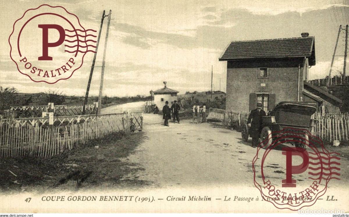 Postales: RARE Coupe Gordon Bennett 1905 CIRCUIT MICHELIN passage &agrave; niveau du Crat&egrave;re