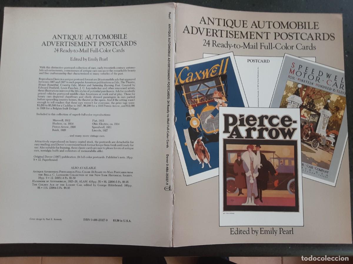 Postales: Antique automobile advertisement postcards, &aacute;lbum con veinticuatro postales