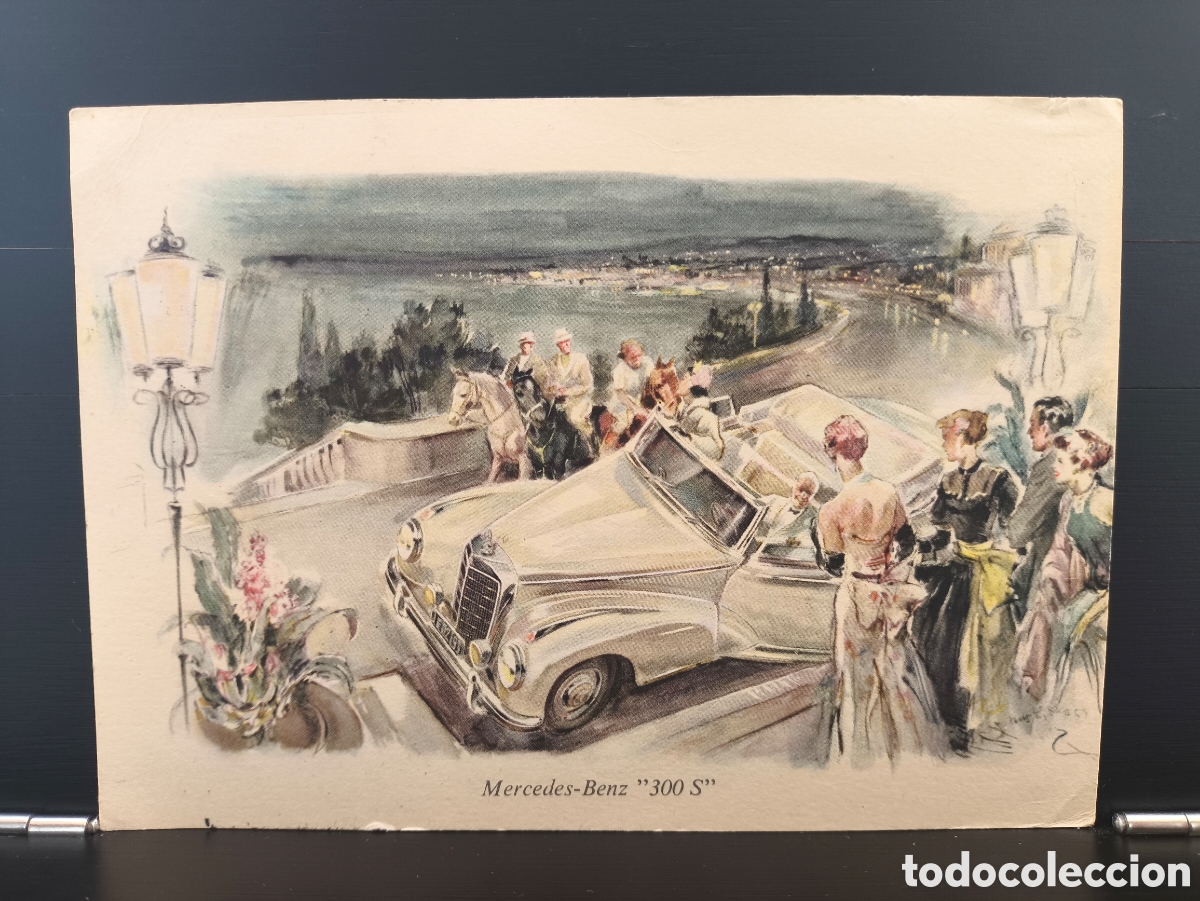 Postales: Antigua postal ilustrada publicidad Mercedes Benz 300 S 300Sb ilustrador Hans Liska