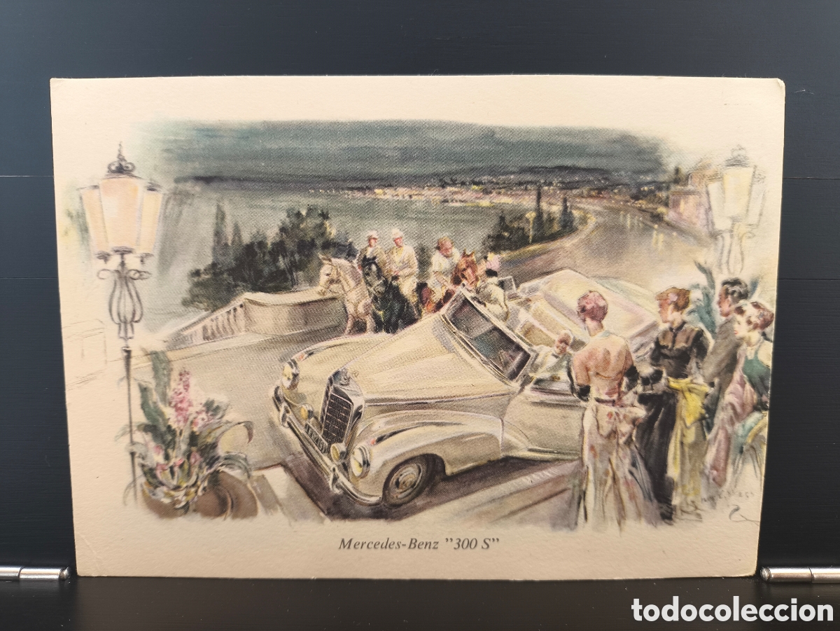 Postales: Antigua postal ilustrada publicidad Mercedes Benz 300 S 300Sb ilustrador Hans Liska