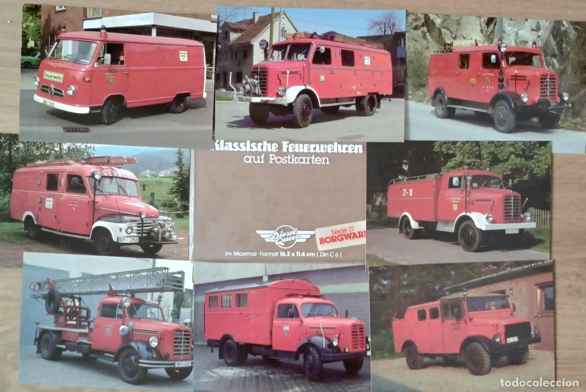Postales: Borgward veh&iacute;culos contraincendios 8 postales 16x11cm Diesel Queen Serie 17 original