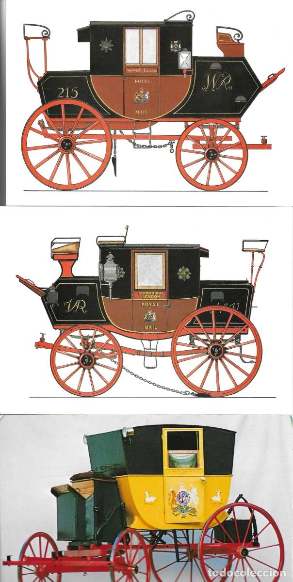 Postales: Coches de Correos Brit&aacute;nicos de c. 1800s. Tres postales ilustradas Inglesas. 10,5 x 15 cms.