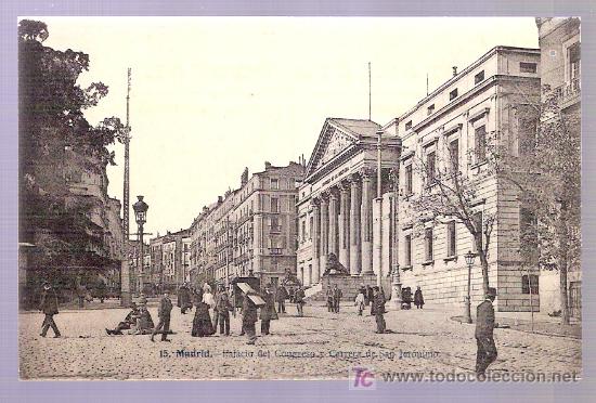 Postkarten: TARJETA POSTAL DE MADRID.N&ordm;15.PALACIO DEL CONGRESO Y CARRERA DE SAN JERONIMO.J.LACOSTE.CERVANTES,28.
