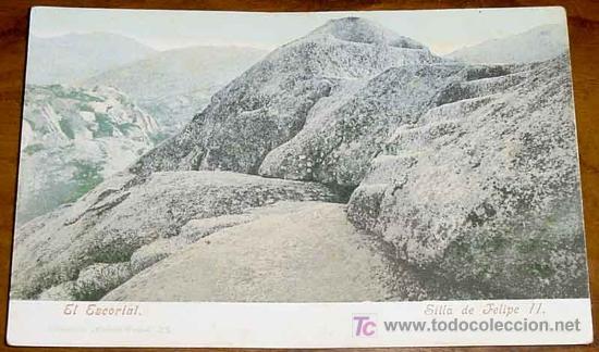 Postales: ANTIGUA POSTAL COLOREADA DEL  ESCORIAL - SILLA DE FELIPE II - ED. PURGER & CO. - N&ordm; 3723 - NO CIRCUL