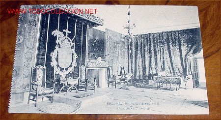 Postales: ANTIGUA POSTAL DE EL ESCORIAL - PALACIO DE FELIPE II - SALA DE AUDIENCIAS - FOTOTIPIA DE HAUSER Y ME