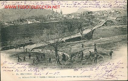 Postales: EL ESCORIAL, DESDE LA CARRETERA GUADARRAMA HAUSER Y MENET N&ordm; 6