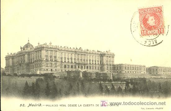 Postais: TARJETA POSTAL DE MADRID.PALACIO REAL DESDE LA CUESTA DE SAN VICENTE.FOT.LACOSTE