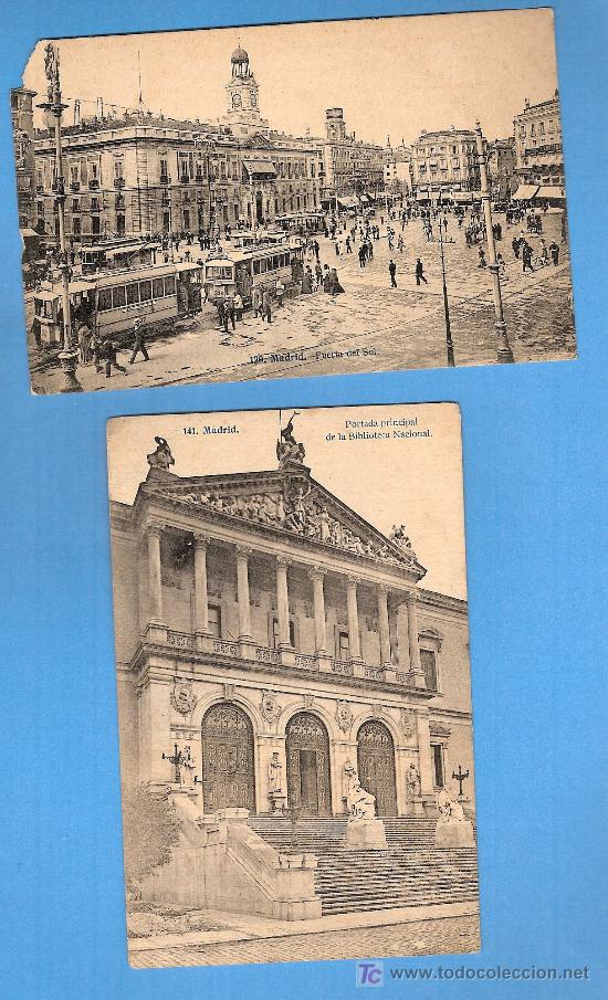 Postales: 2 POSTALES MADRID C. 1900 Biblioteca. Sol - Foto 1