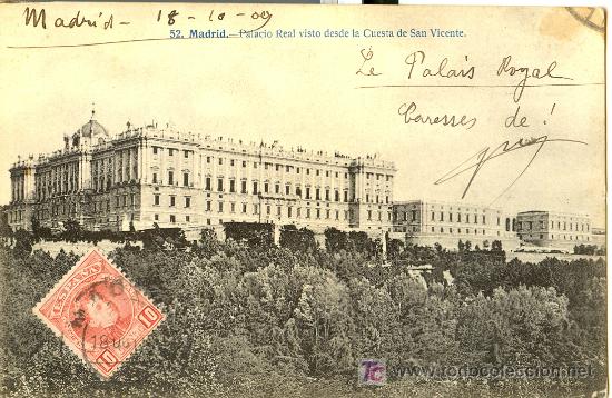 Postais: TARJETA POSTAL DE MADRID.PALACIO REAL ,VISTO DESDE LA CUESTA DE SAN VICENTE. FOTO LACOSTE