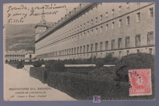 Cartoline: TARJETA POSTAL DEL MONASTERIO DEL ESCORIAL. JARDIN DE LOS FRAILES. 588. HAUSER Y MENET.
