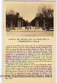 Postkarten: Puerta del Retiro por la Plaza de la Independencia. Publicidad F&aacute;brica de impermeables el cisne.
